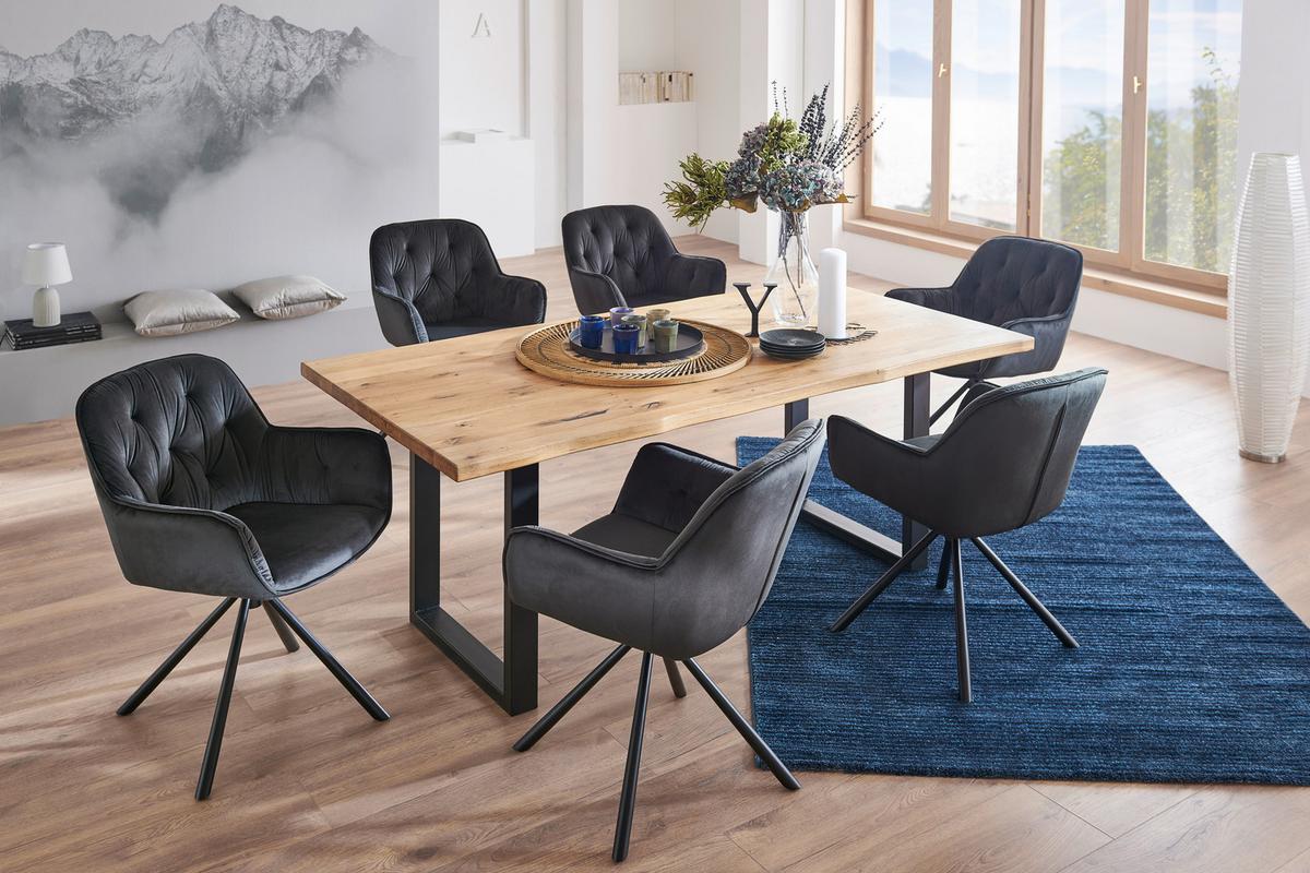 Masă sufragerie Rockford - culoare lemn stejar/negru, Modern, lemn/metal (200/77/100cm)