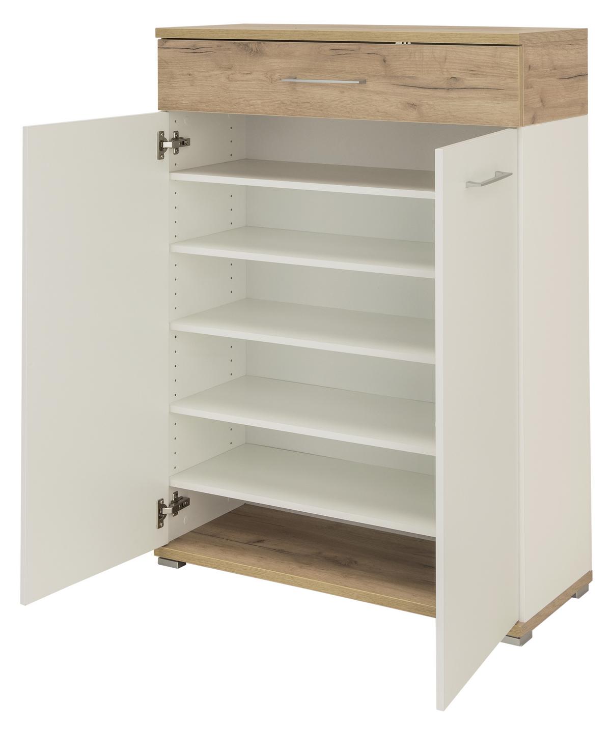 Schuhschrank in Weiß/Eichefarben - Eichefarben/Weiß, MODERN, Holzwerkstoff (89/118/37cm) - Mömax