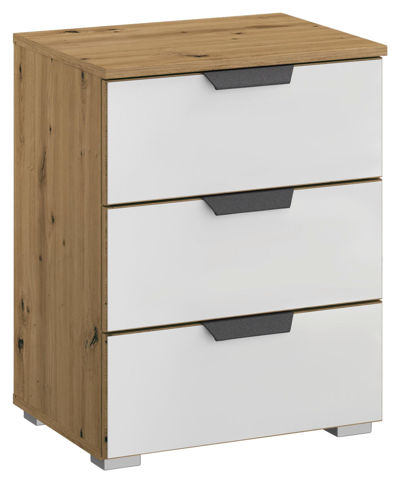 Nočna Omarica Artemis, Barva Hrasta, Bela - siva/bela, Moderno, kovina/umetna masa (47/62/42cm) - Rauch Möbel