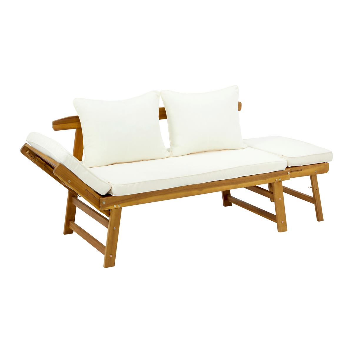 Gartenliege Pia Creme Akazie/Outdoorstoff - Creme/Naturfarben, MODERN, Holz/Textil (143-190/68/75cm) - Bessagi Garden