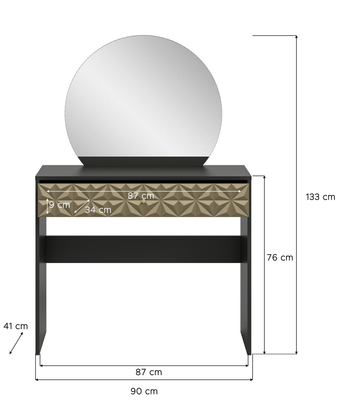 Kozmetična Miza Prisma, Črna, Zlata - zlate barve/črna, Design, umetna masa/leseni material (90/133/39cm) - Livetastic