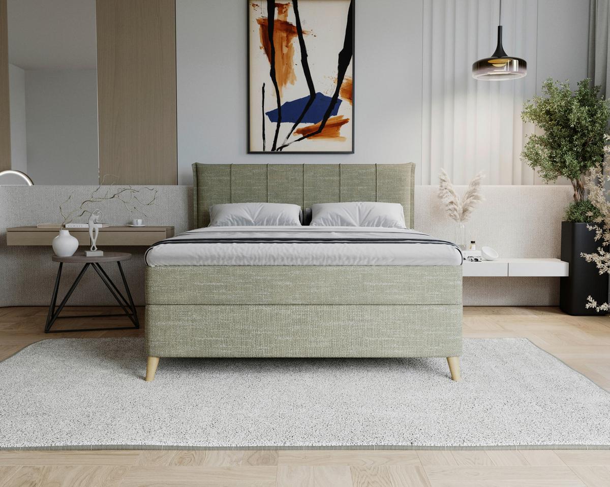 Boxbett Veloria Grün ca. 140x2000cm - Schwarz/Grün, KONVENTIONELL, Textil/Metall (140/200cm) - Based