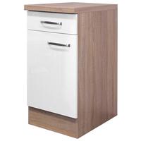 Küchenunterschrank Weiß Hochglanz/Eiche - Edelstahlfarben/Weiß Hochglanz, MODERN, Holzwerkstoff/Metall (40/86/60cm) - FlexWell