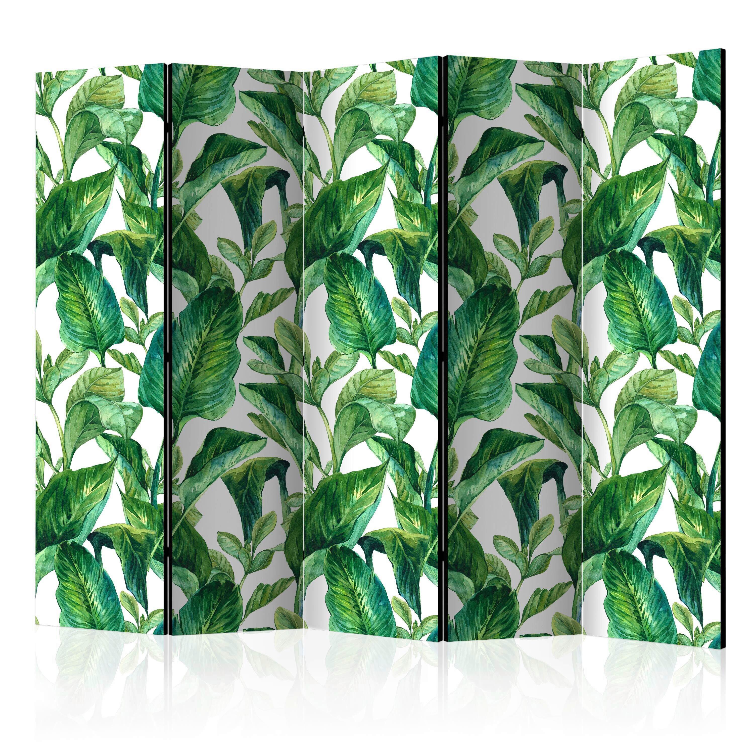 Paravan Jungle Vibes I, 5-Delni, Dvostranski - zelena/bela, Basics, tekstil/les (225/172/3cm) - artgeist