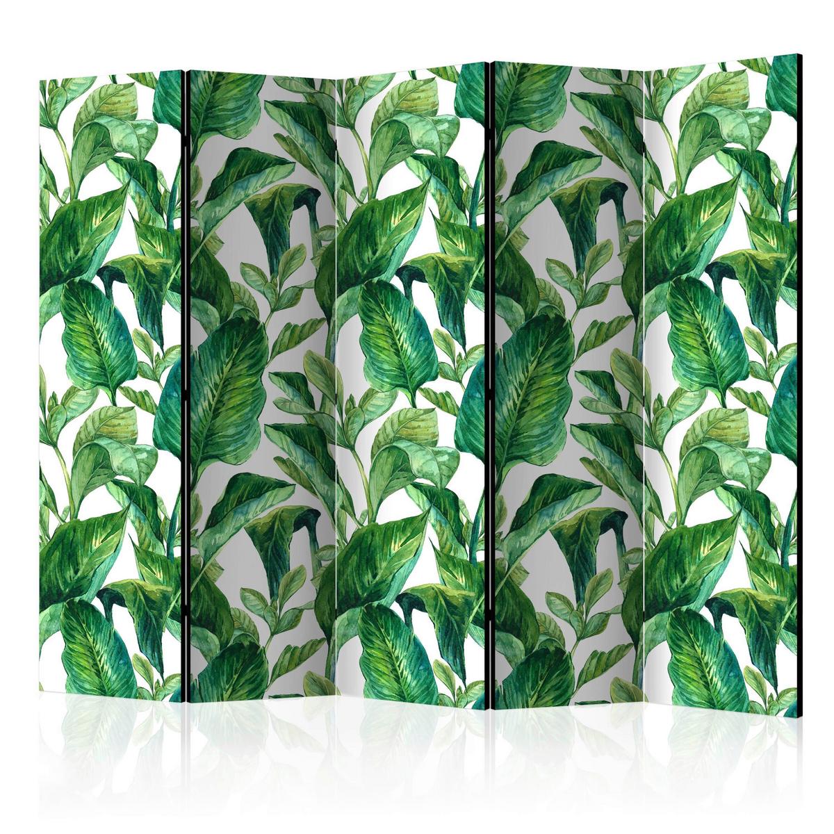 Paravan Jungle Vibes I, 5-Delni, Dvostranski - zelena/bela, Basics, tekstil/les (225/172/3cm) - artgeist