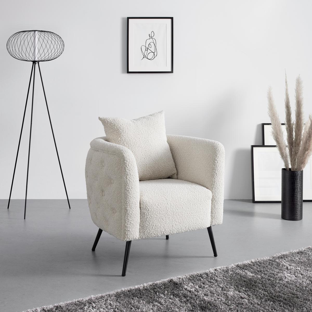 CHESTERFIELD-SESSEL TYRON -TREND- - Beige/Schwarz, Romantik / Landhaus, Holz/Textil (76/72/72cm) - Premium Living