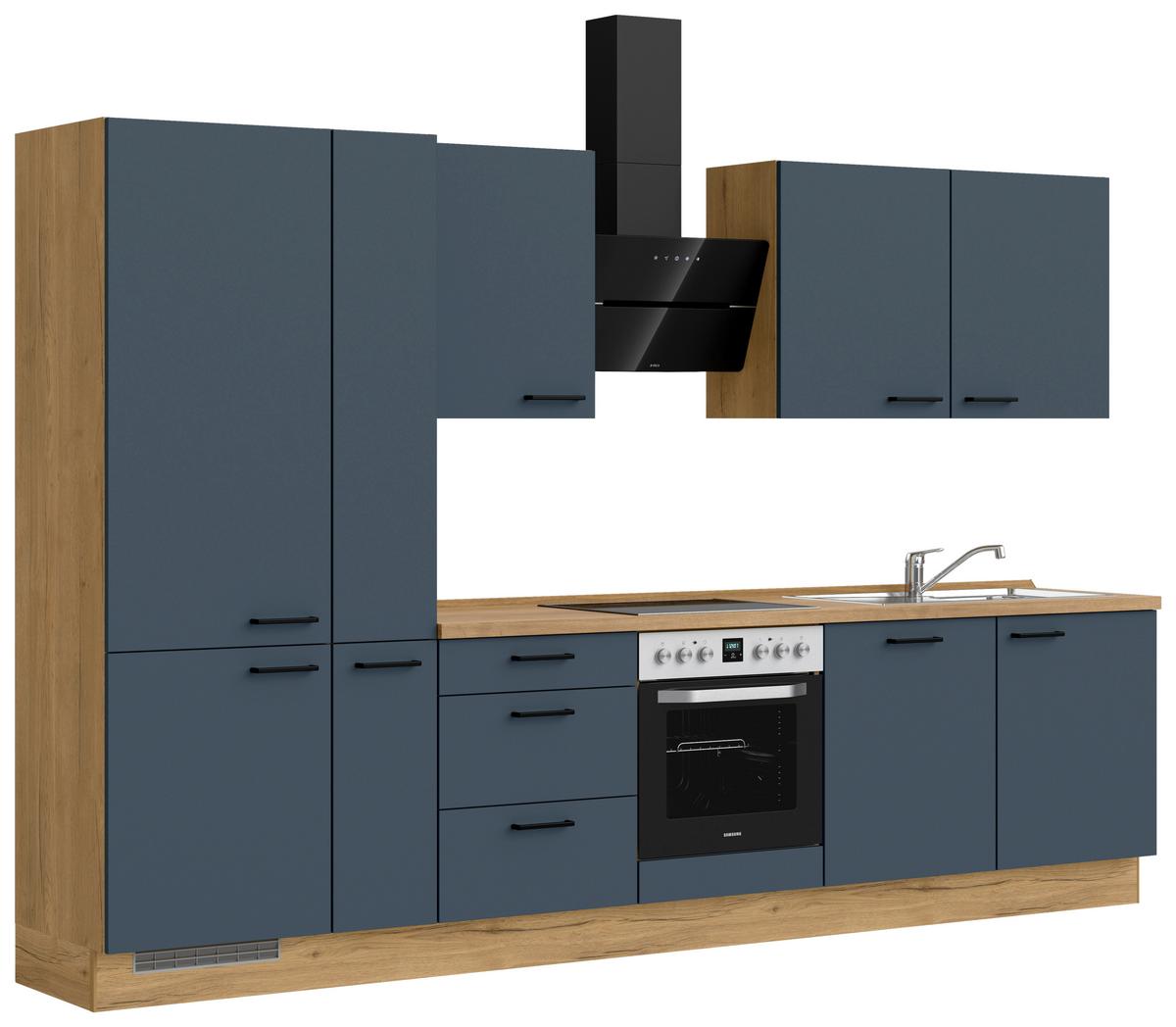 Küchenblock Easytouch High m. Geräten Dunkelblau - Eichefarben/Schwarz, MODERN, Holzwerkstoff/Metall (330cm) - Nobilia