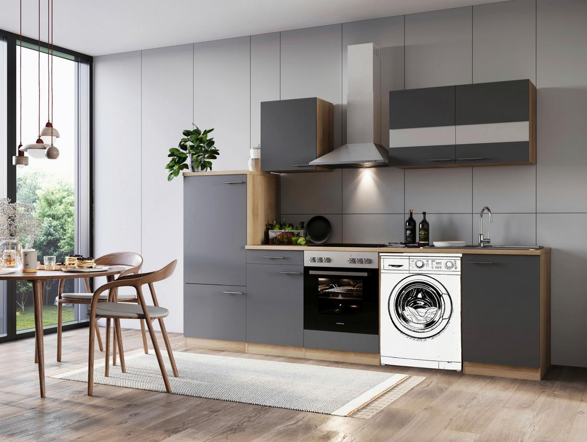 Kuhinjski Blok Z Aparati Merle, 280cm - barve nerjavečega jekla/siva, Basics, kovina/steklo (280cm) - Respekta