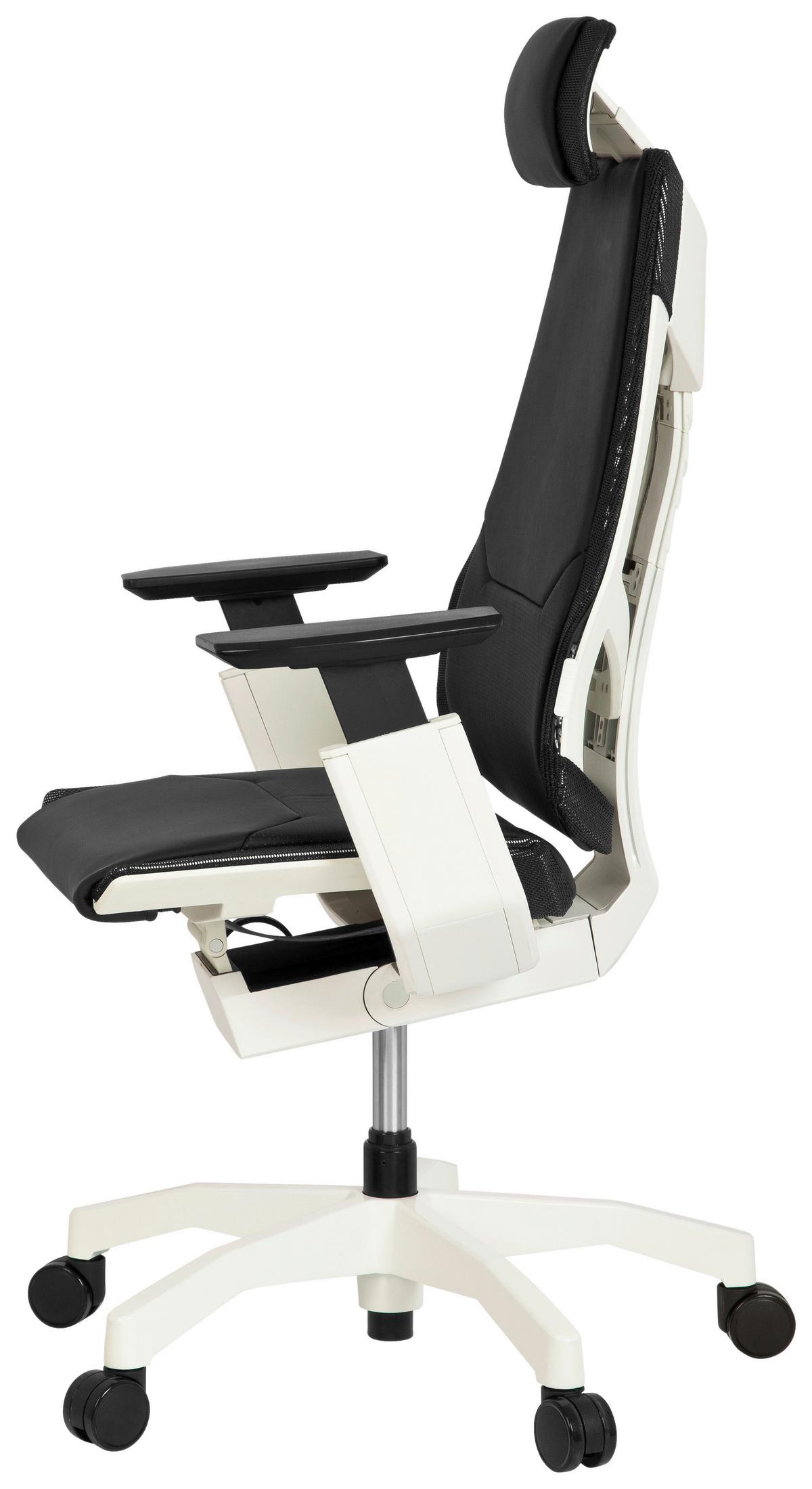 Pisarniški Stol Genidia Pro W, Črna, Pravo Usnje - črna/bela, Moderno, umetna masa/usnje (57/119/46cm) - MID.YOU