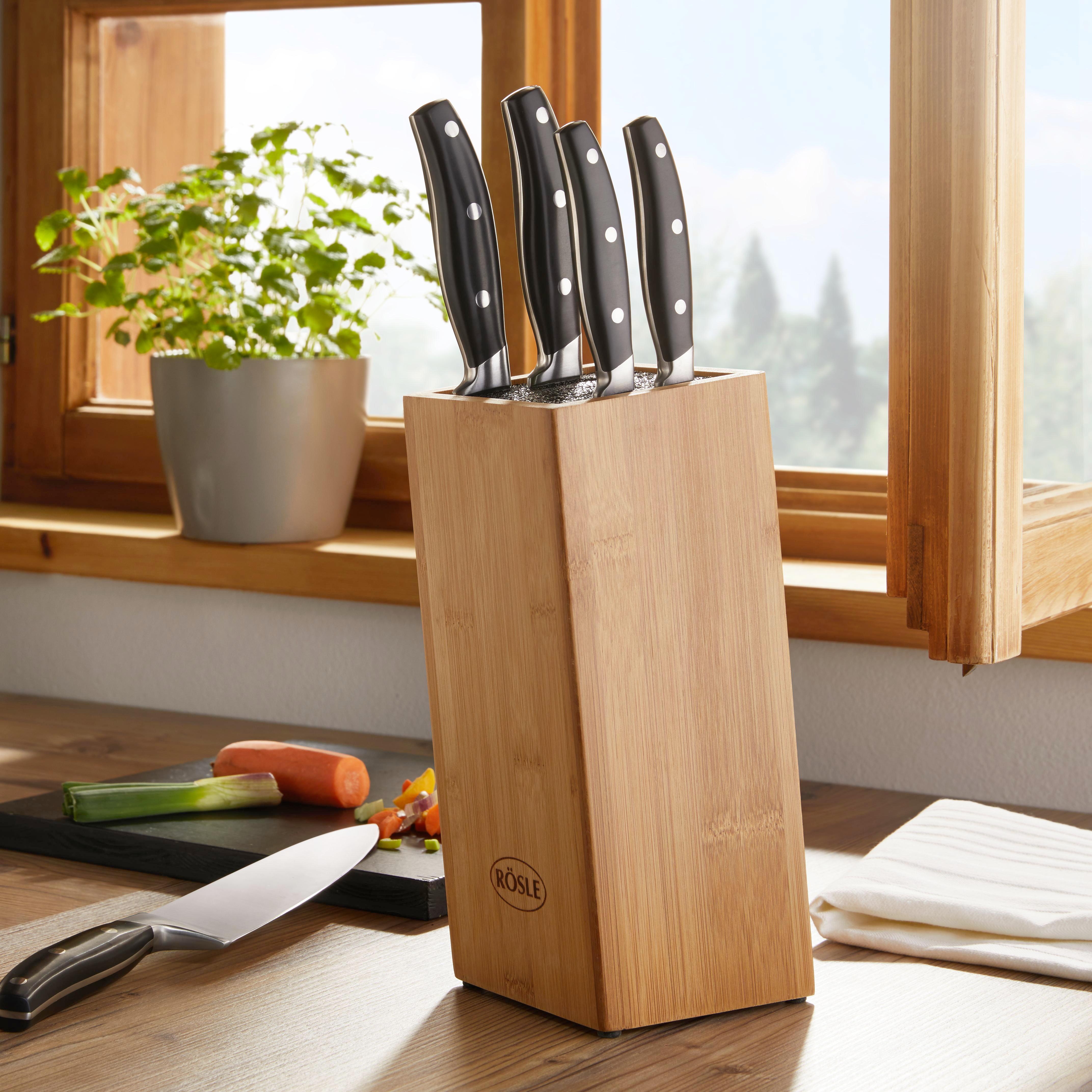 Messerblock Rösle 6-teilig - Silberfarben/Schwarz, KONVENTIONELL, Holz/Kunststoff - Rösle