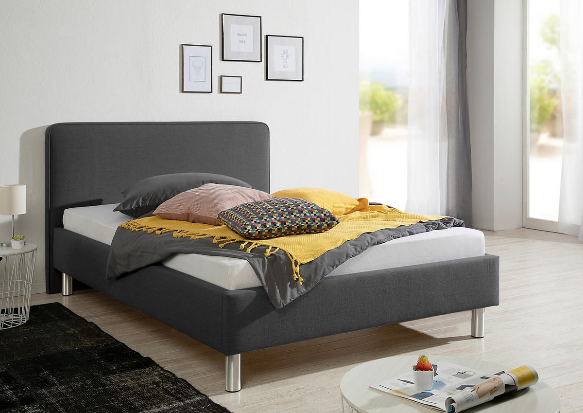 Polsterbett Jone Anthrazit ca. 140x200 cm - Anthrazit/Alufarben, MODERN, Textil/Metall (140/200cm) - Livetastic