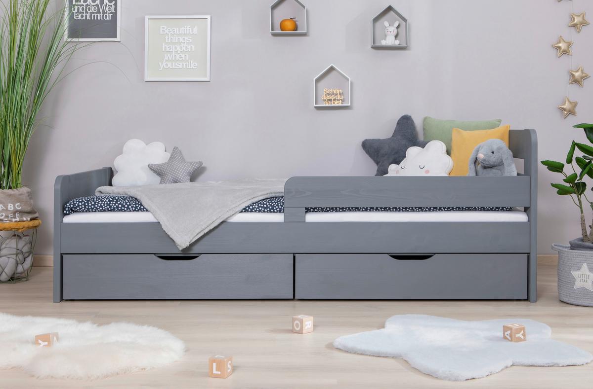 Bett Bennet mit Schubkasten ca. 90x200 cm Hellgrau - Hellgrau, MODERN, Holz (90/200cm) - MID.YOU