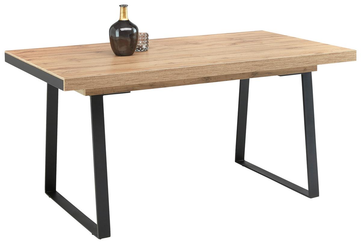 Ausziehtisch in Eichefarben - Eichefarben/Schwarz, Modern, Holzwerkstoff/Metall (160-205/90/76cm) - Premium Living