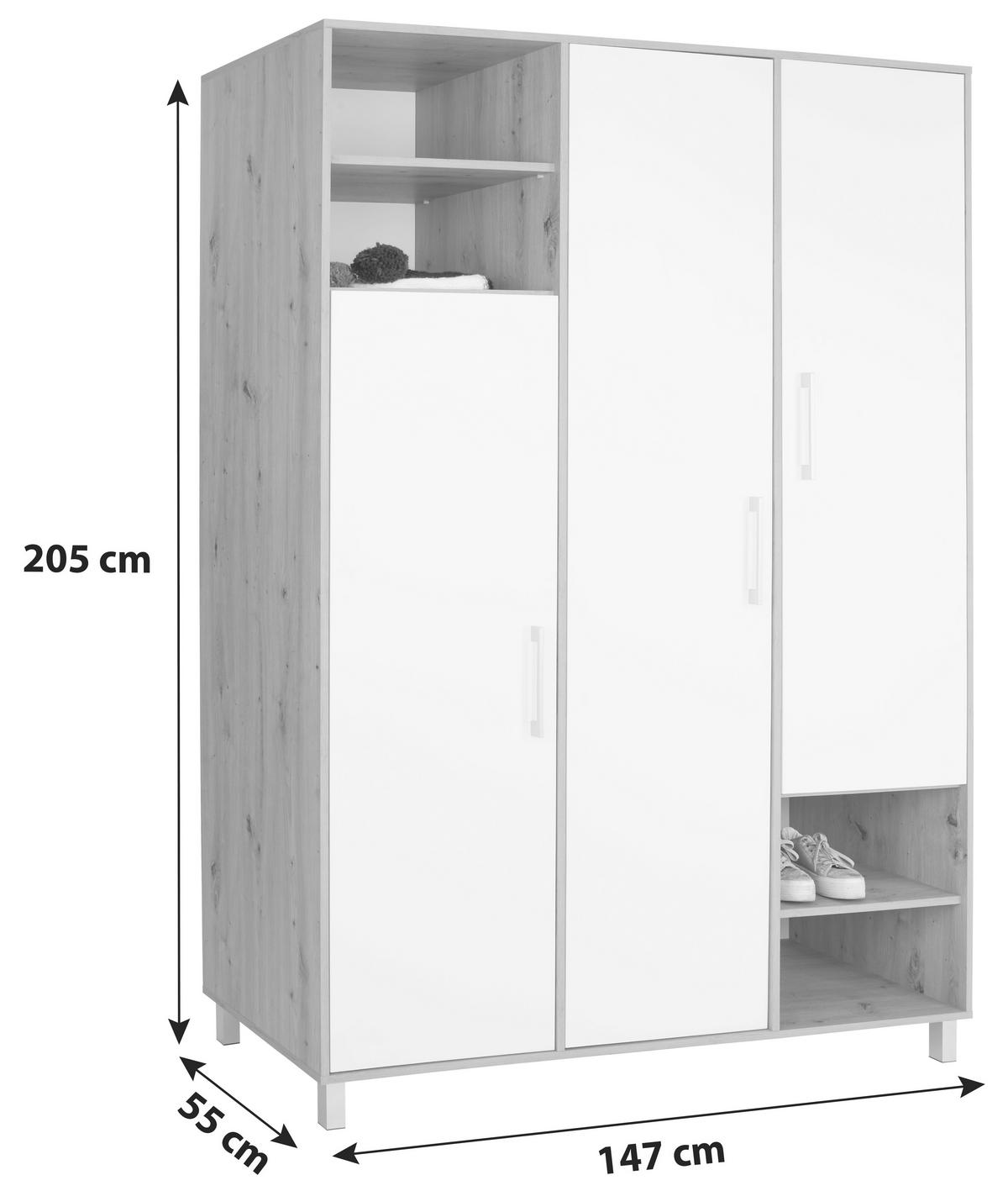Ormar Za Odjeću Box - bijela/boje hrasta, Moderno, drvni materijal/plastika (147/205/55cm) - Modern Living