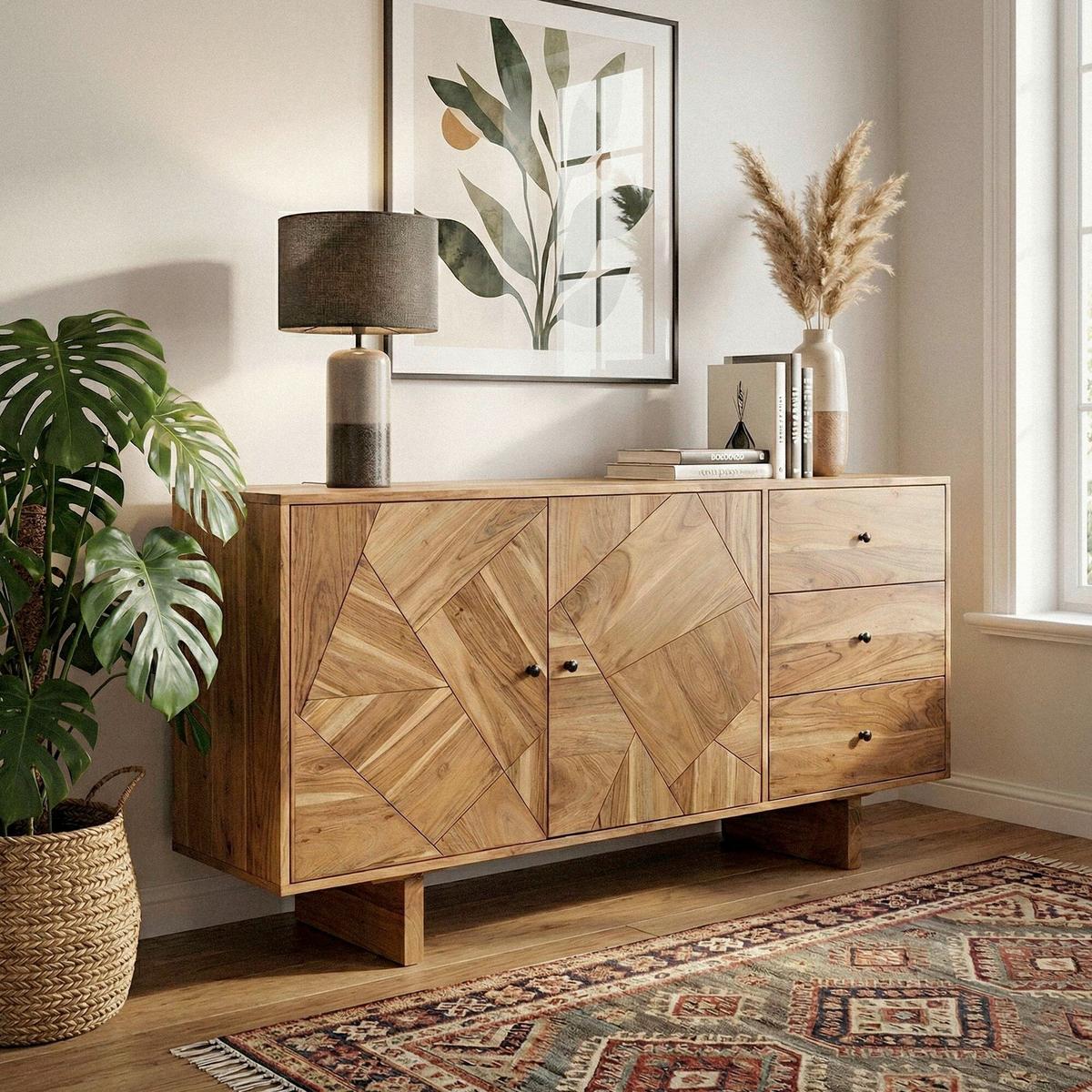 Sideboard Wl7.597 - Schwarz/Akaziefarben, Design, Holz/Metall (150/75/45cm) - Livetastic