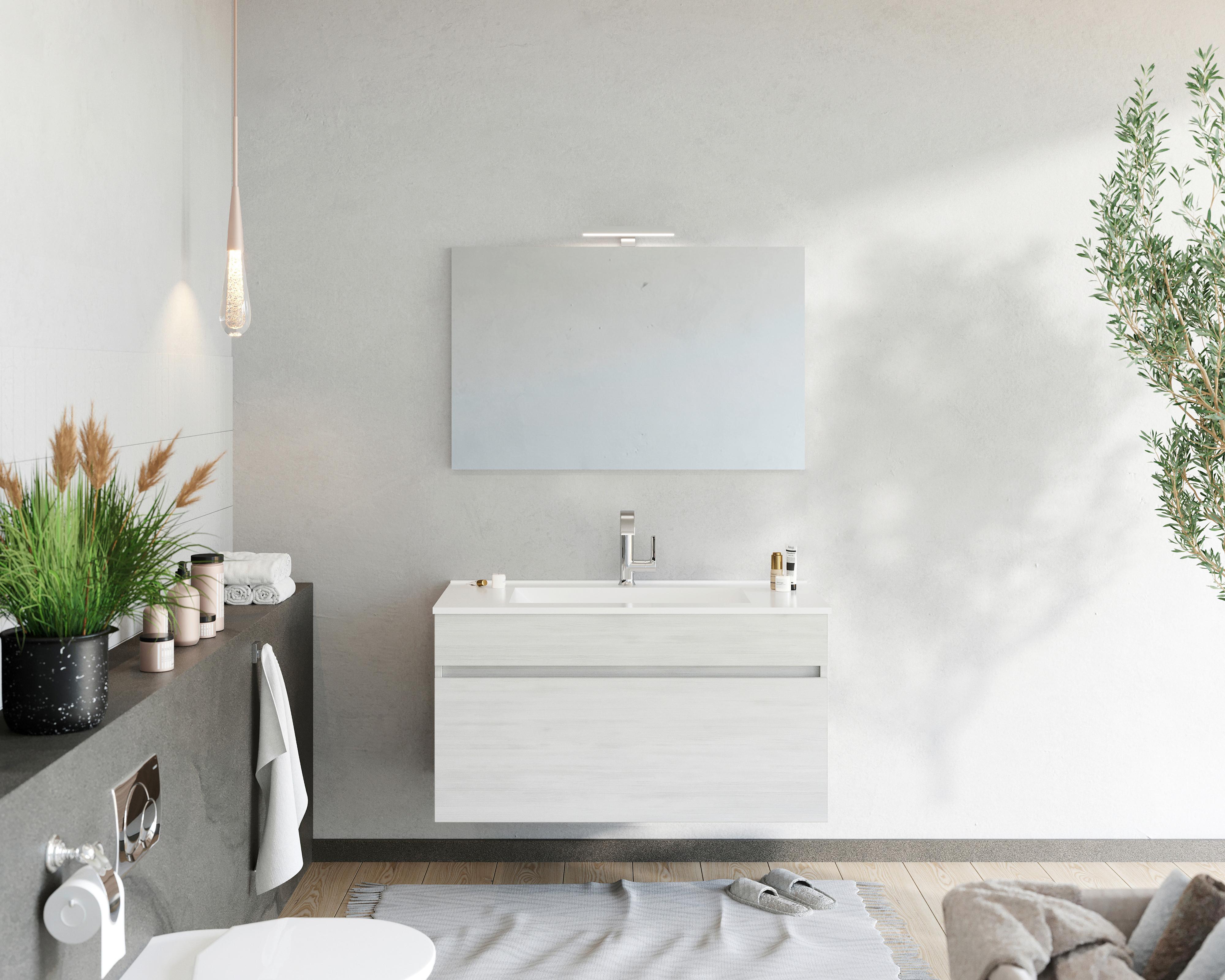 Mobilier de baie Bogota - alb/stejar Bianco, Basics, ceramică/material pe bază de lemn (91/113/46,5cm)