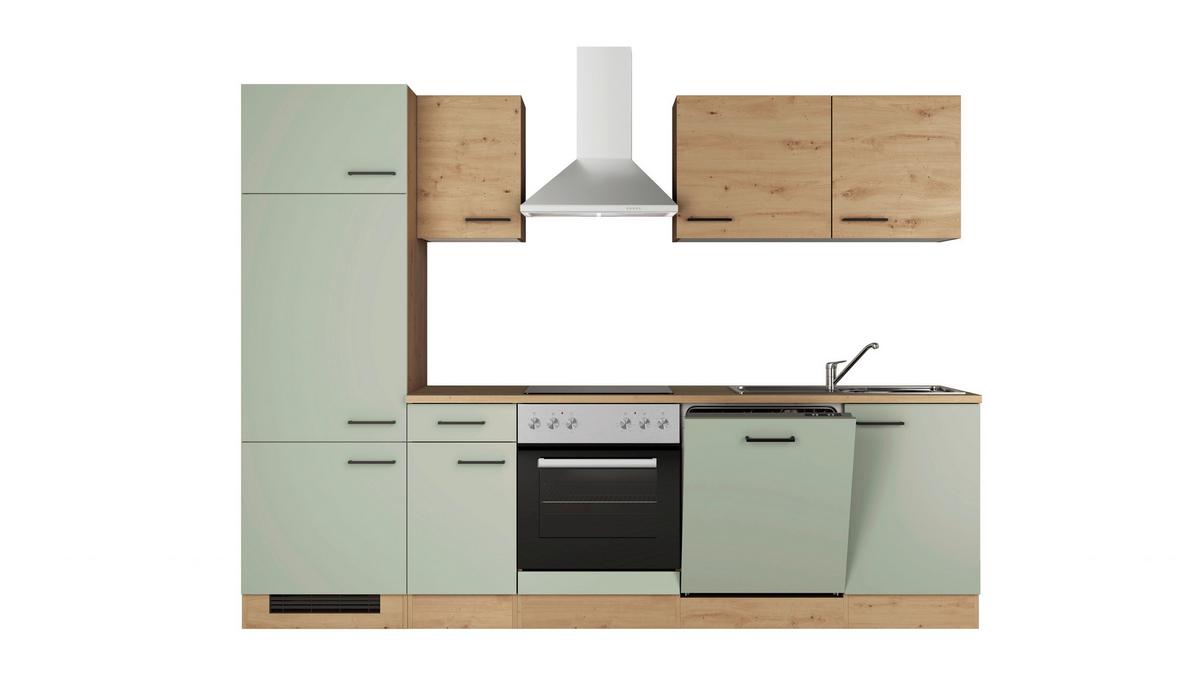 Küchenblock Cara m. Geräten Schilfgrün - Schilfgrün/Schwarz, Trend, Holzwerkstoff/Metall (270cm) - FlexWell