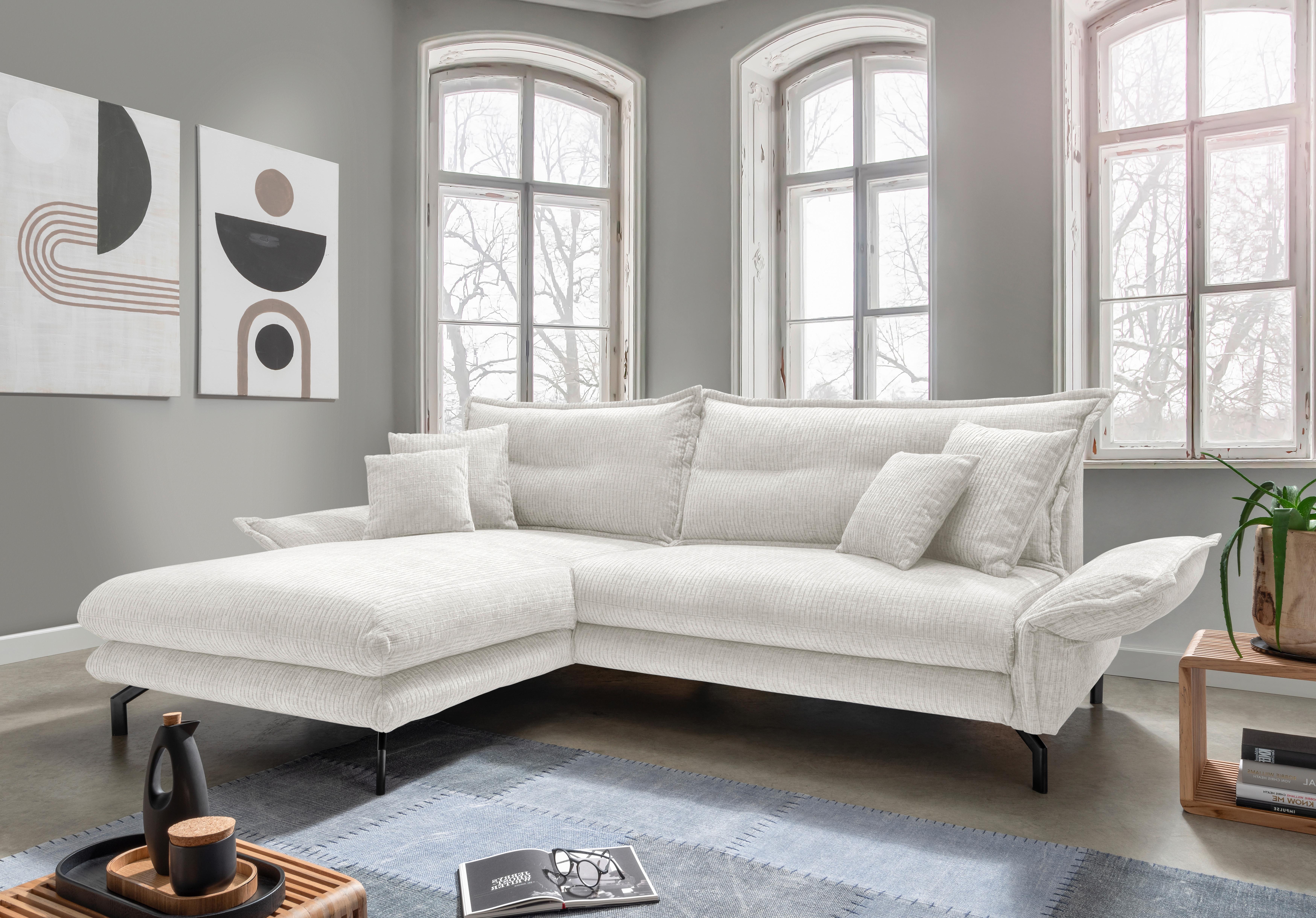 Ecksofa Lava Weiß Velours - Creme/Schwarz, Design, Textil/Metall (180/255cm) - Livetastic