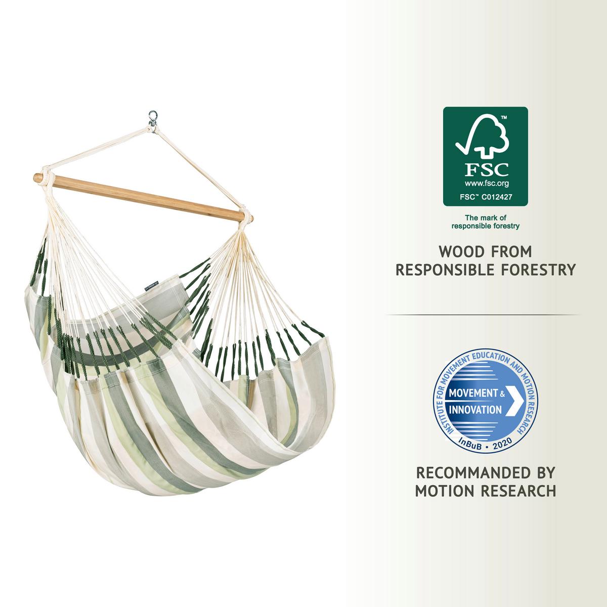 Hängesessel Comfort Hammock Chair Outdoor Weiß/Grün/Grau - Hellgrau/Weiß, KONVENTIONELL, Holz/Textil (110/160/180cm) - La Siesta