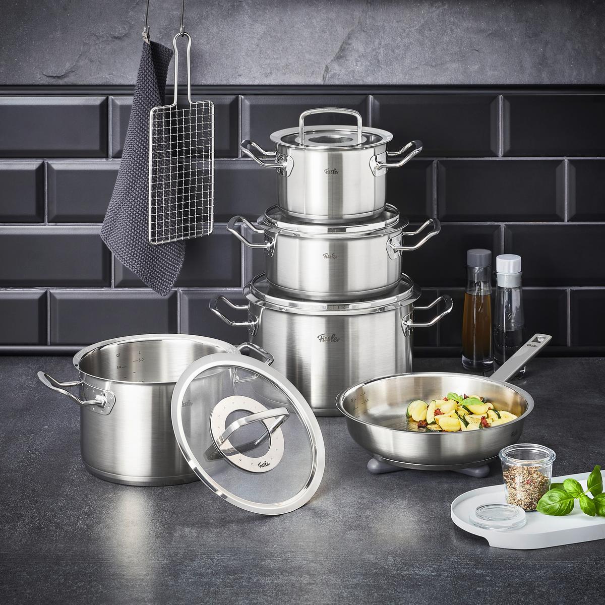 ZESTAW GARNKÓW 084-379-05-000/0 FISSLER - kolor srebrny, Basics, metal/szkło - Fissler