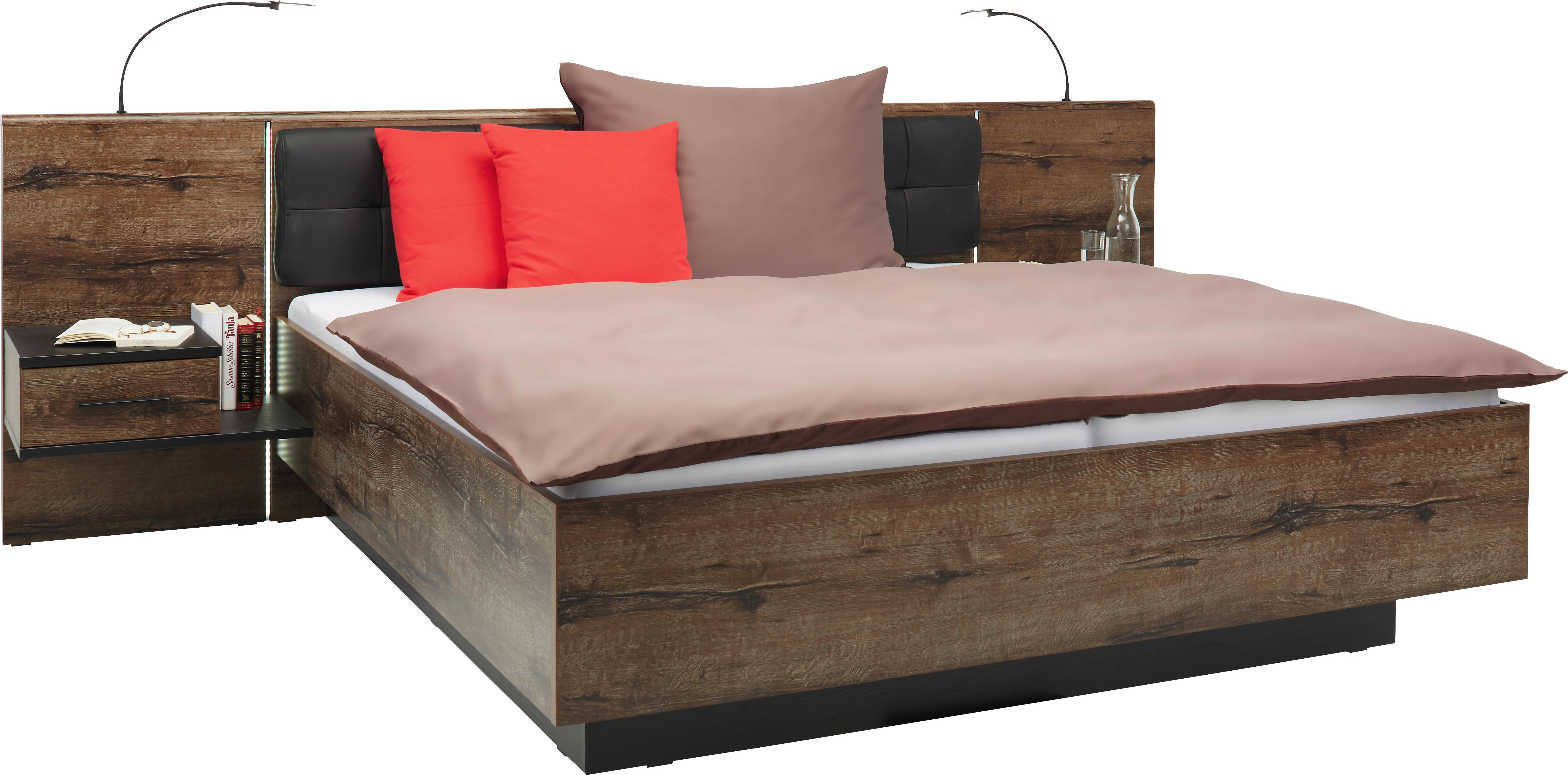 Ágykeret 2 Éjjeliszekrénnyel Bellevue - iszap/fekete, Lifestyle, műanyag/bőr (180/200cm)