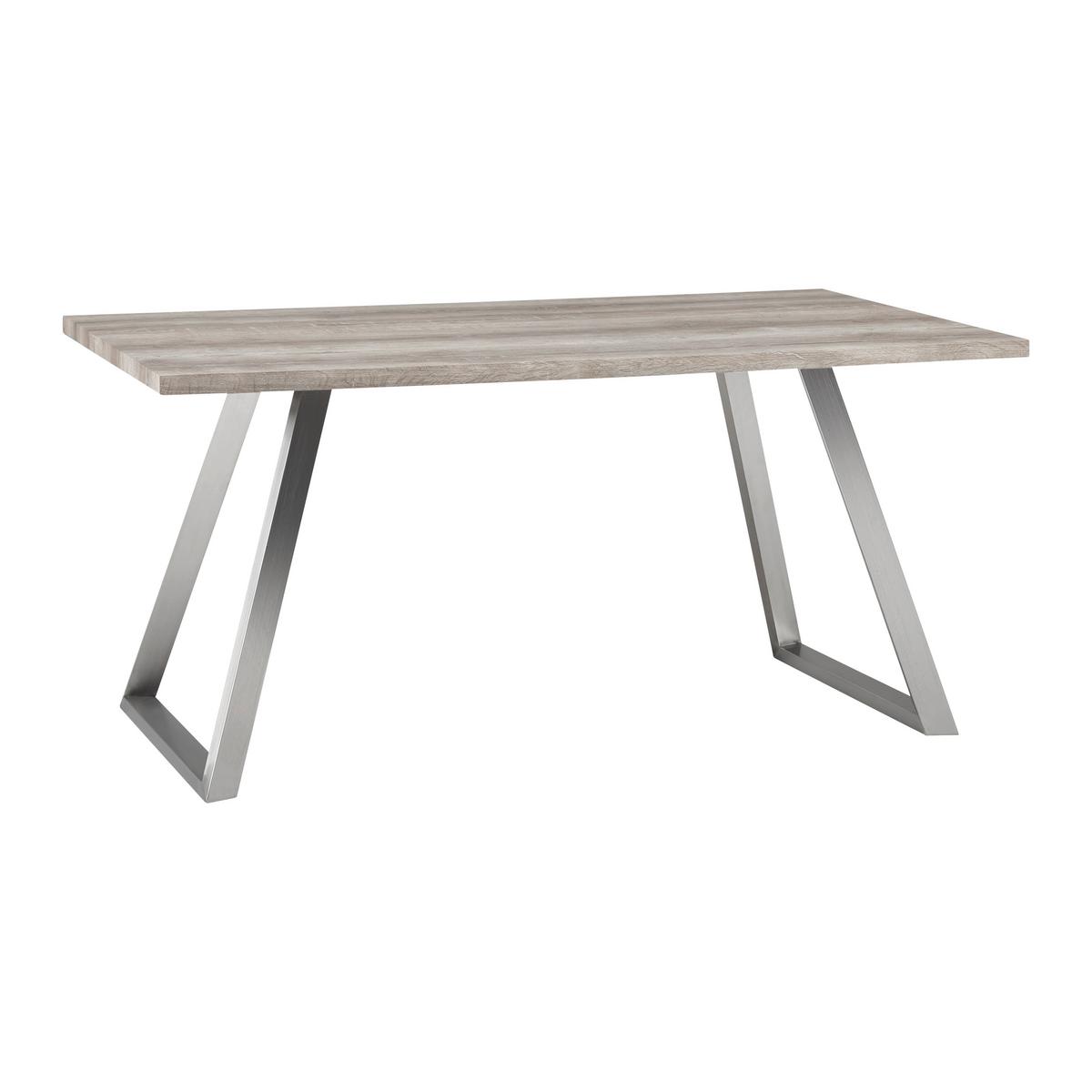 Esstisch Holz "Melani", ca. 160x90 cm, Eiche - Edelstahlfarben/Eichefarben, Modern, Holzwerkstoff/Metall (160/90/76cm) - Bessagi Home