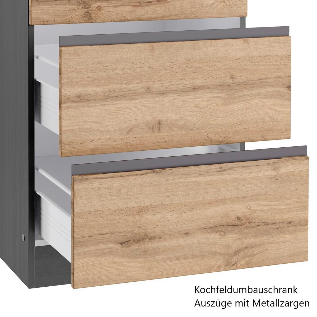Küchenblock Turin o. Geräte ca. 390 cm Graphit/Eiche - Eiche Wotan/Graphitfarben, Design, Holzwerkstoff (390cm) - Held