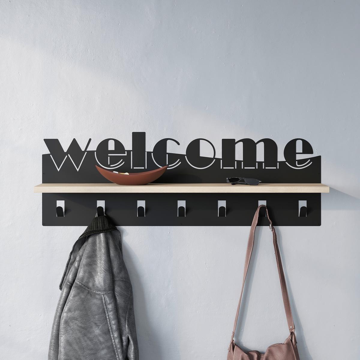 Wandgarderobe Welcome ca. 86x27x15 cm Anthr./Eiche - Sonoma Eiche, Design, Holzwerkstoff/Metall (86/27/15cm) - Livetastic