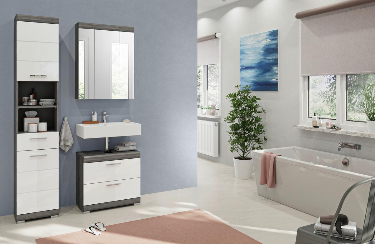 Badezimmer Scout 3-tlg. ca. 97 cm Anthrazit/Weiß - Weiß Hochglanz/Grau, MODERN, Holzwerkstoff/Kunststoff (97cm) - MID.YOU