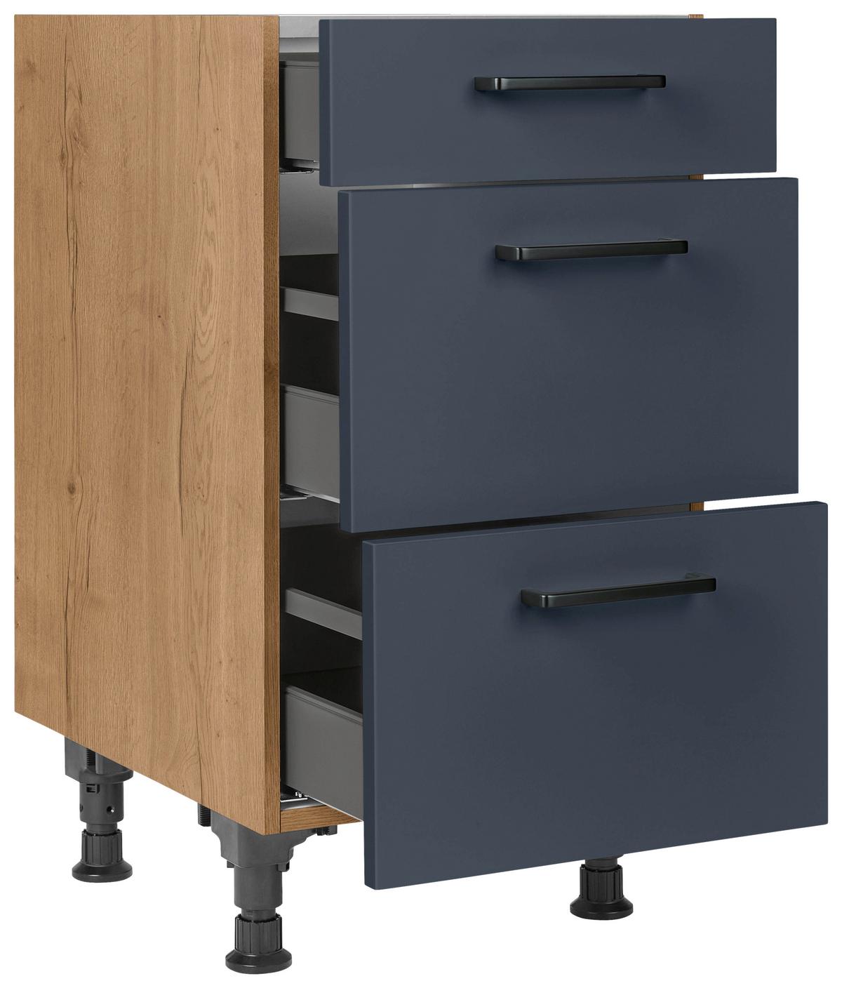 Schubkastenunterschrank Easytouch Blau - Blau/Eichefarben, MODERN, Holzwerkstoff/Metall (45/87/56cm) - Nobilia