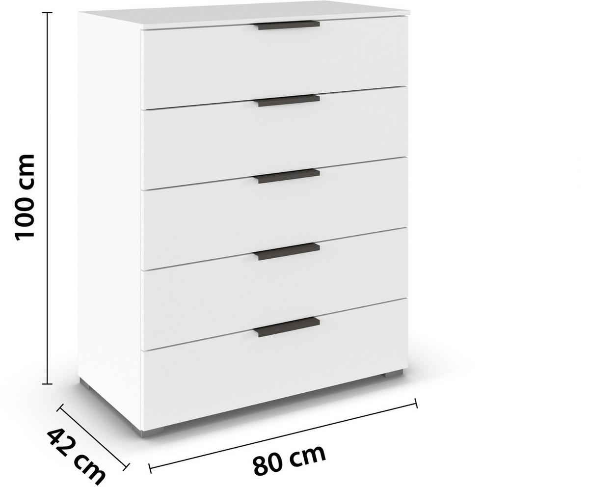 Komoda Paola, Bela - bela/barve aluminija, Trend, kovina (80/100/42cm) - Novel