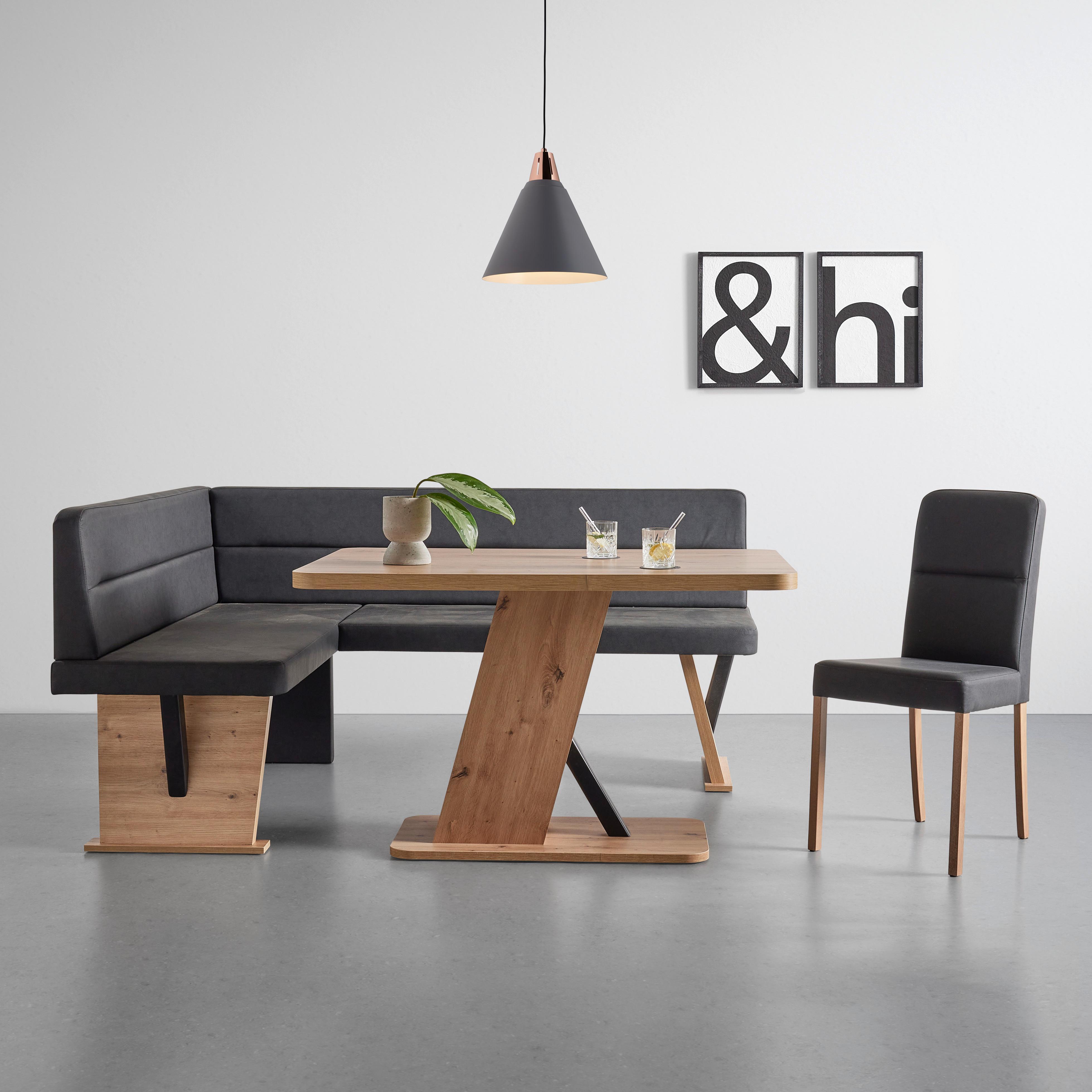 Eckbank Solar in Schwarz Lederlook - Schwarz/Eiche Artisan, Basics, Holz/Textil (141/85/181cm) - Based