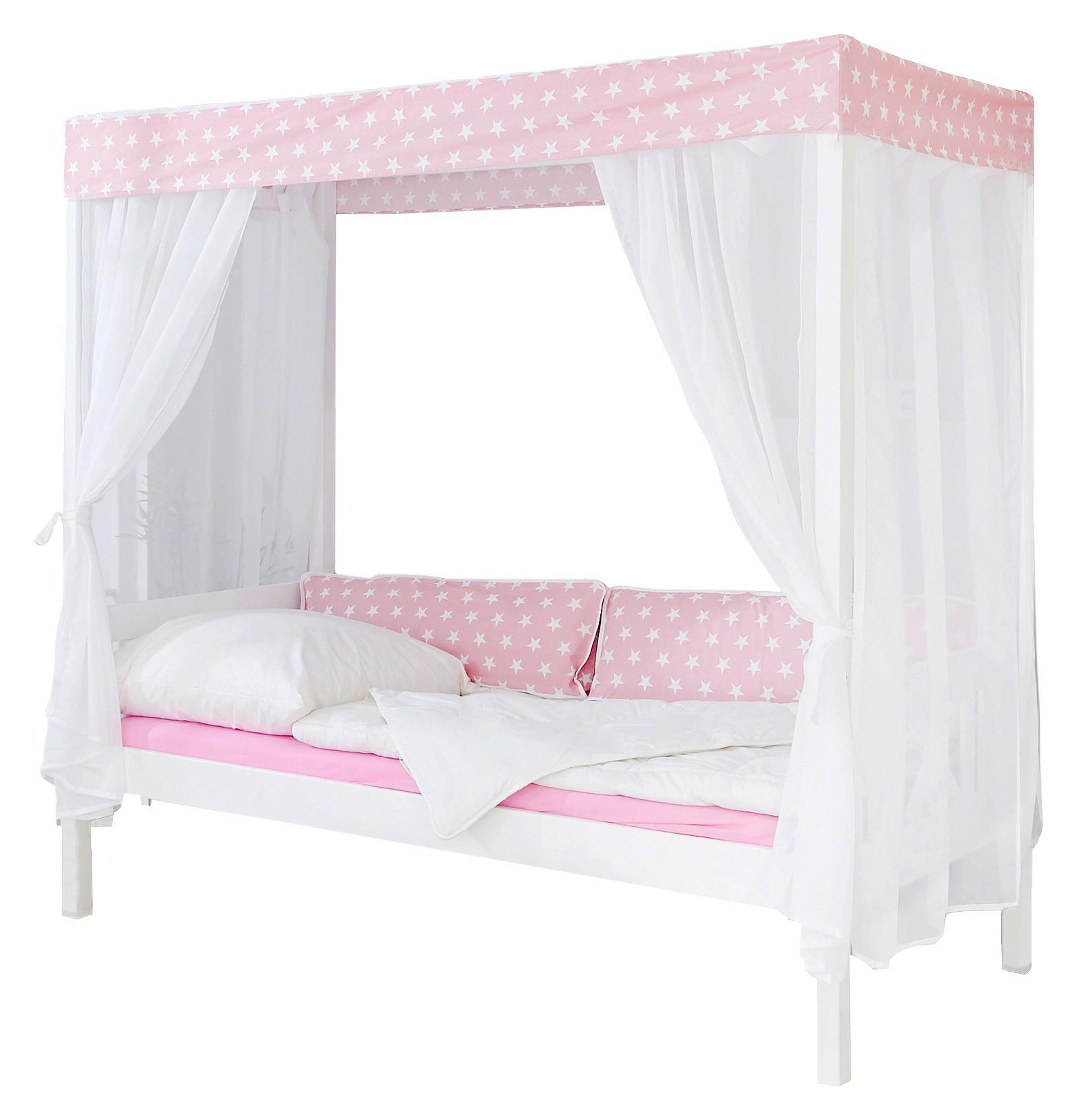 Postelja Z Baldahinom Lino, 90x200, Bela, Roza - roza/bela, Moderno, les (90/200cm) - MID.YOU