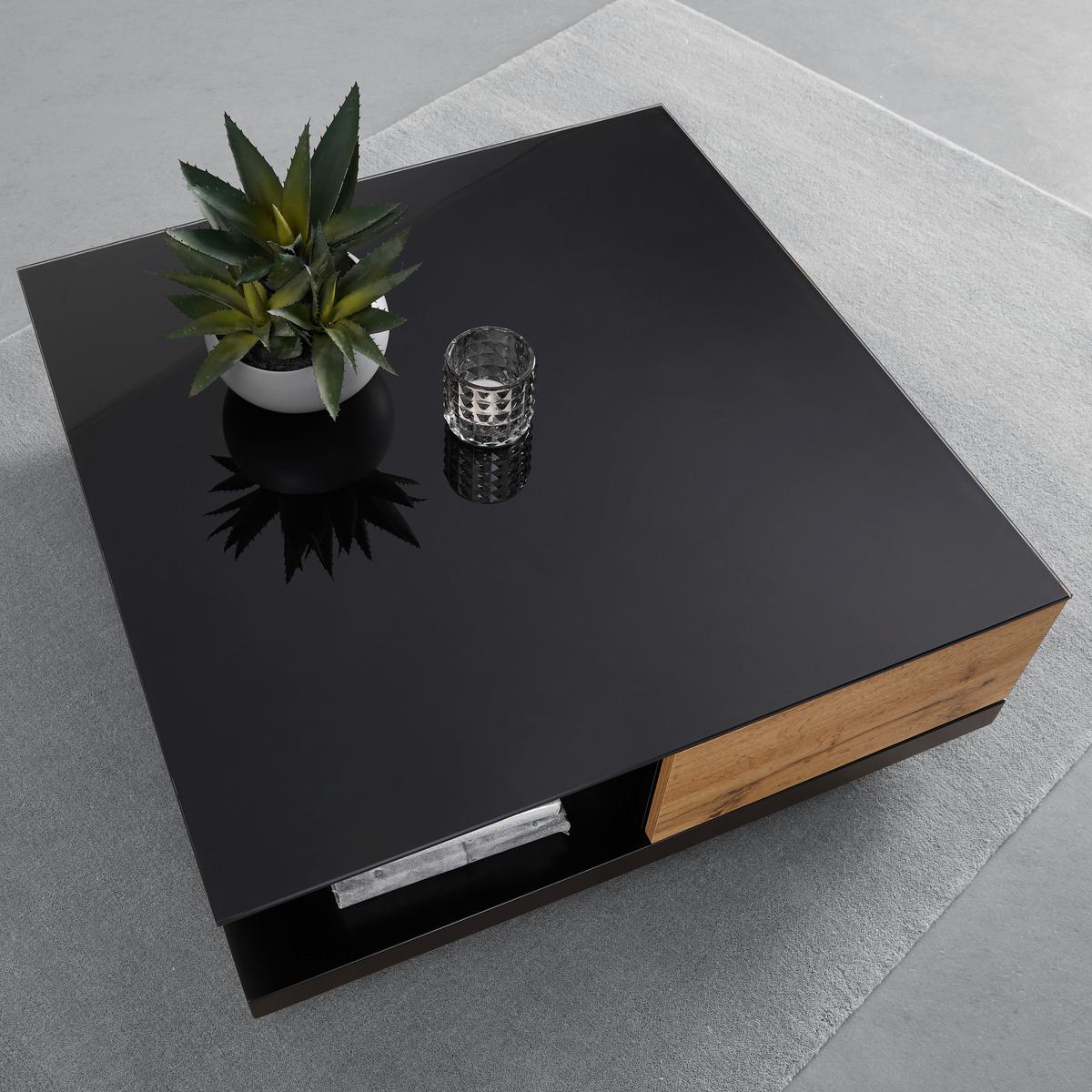 Măsuță de cafea NEVIO - culoare lemn stejar/negru, Modern, sticlă (85/85/30cm) - Bessagi Home