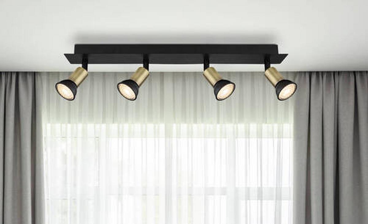 Strahler Drew in Schwarz/Gold max. 35 Watt - Goldfarben/Schwarz, Design, Metall (50/6/9cm) - Globo