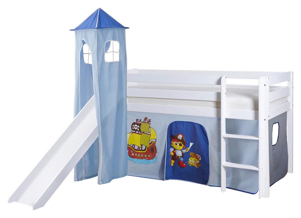 Spielbett "Kasper",aus Kiefer, blau/weiß - Blau/Weiß, Natur, Holz (90/200cm) - MID.YOU
