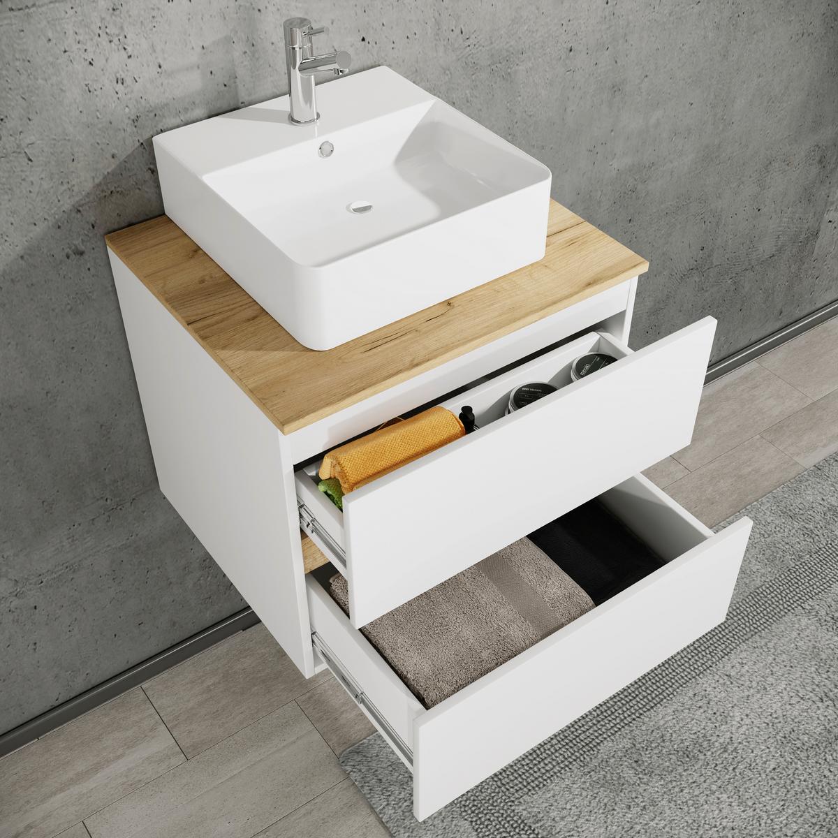 Badezimmer Cosila - Honigeiche/Weiss, Trend, Keramik/Holzwerkstoff (60/67/51cm) - MID.YOU