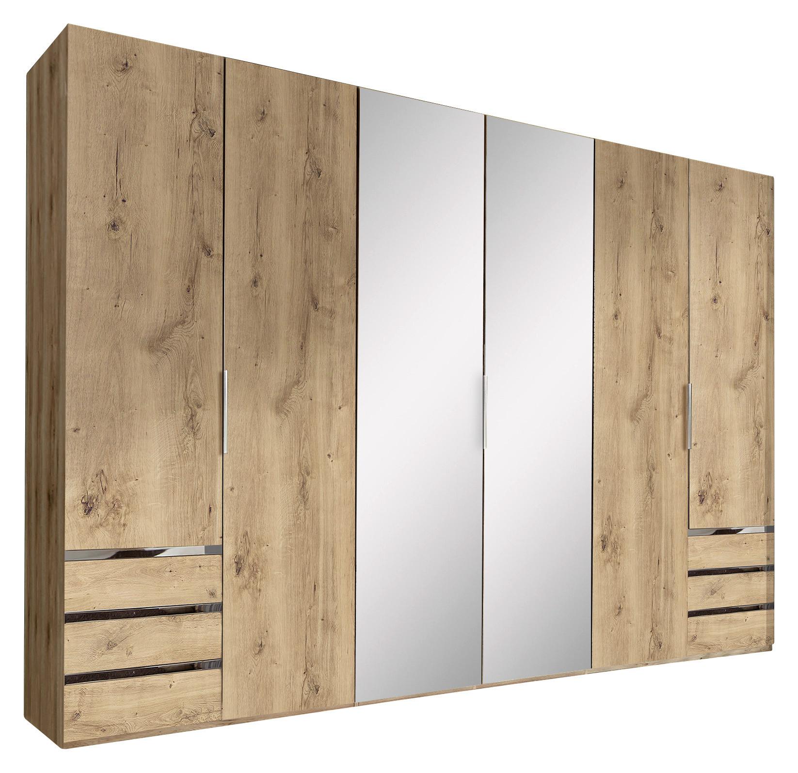 Drehtürenschrank Level 36A mit Spiegel ca. 300 cm Eiche Dekor - Chromfarben/Eichefarben, MODERN, Glas/Holzwerkstoff (300/216/58cm) - MID.YOU