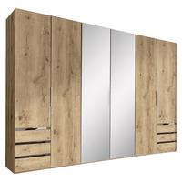 Drehtürenschrank Level 36A mit Spiegel ca. 300 cm Eiche Dekor - Chromfarben/Eichefarben, MODERN, Glas/Holzwerkstoff (300/216/58cm) - MID.YOU