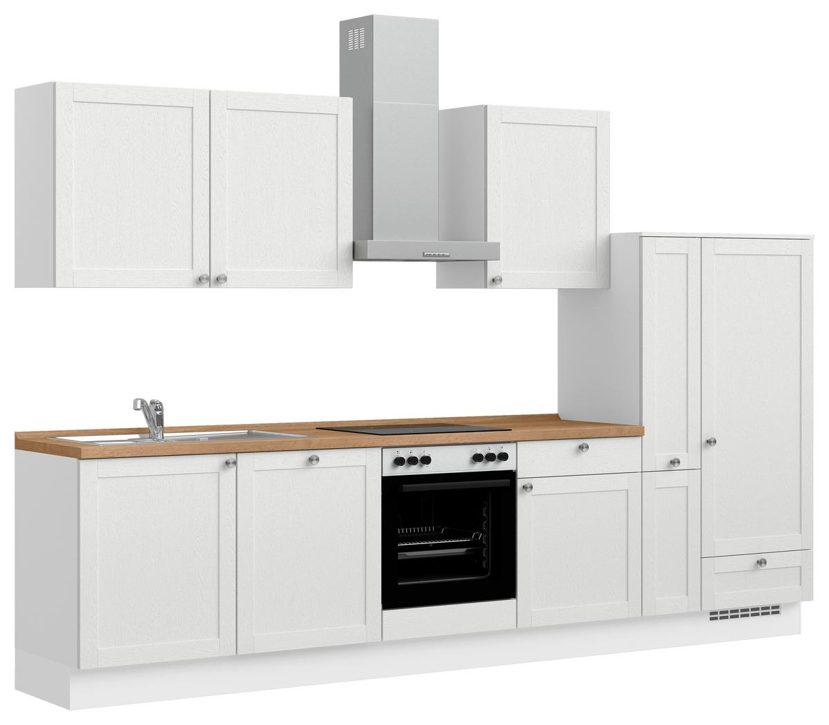 Küchenblock Frame Low m. Geräten Weiß - Edelstahlfarben/Eichefarben, MODERN, Holzwerkstoff/Metall (330cm) - Nobilia