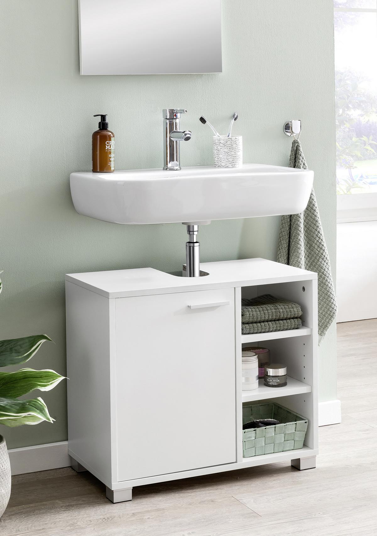Omarica Za Pod Umivalnik Wl5.341 - bela/barve aluminija, Basics, leseni material (60/55/32cm) - MID.YOU