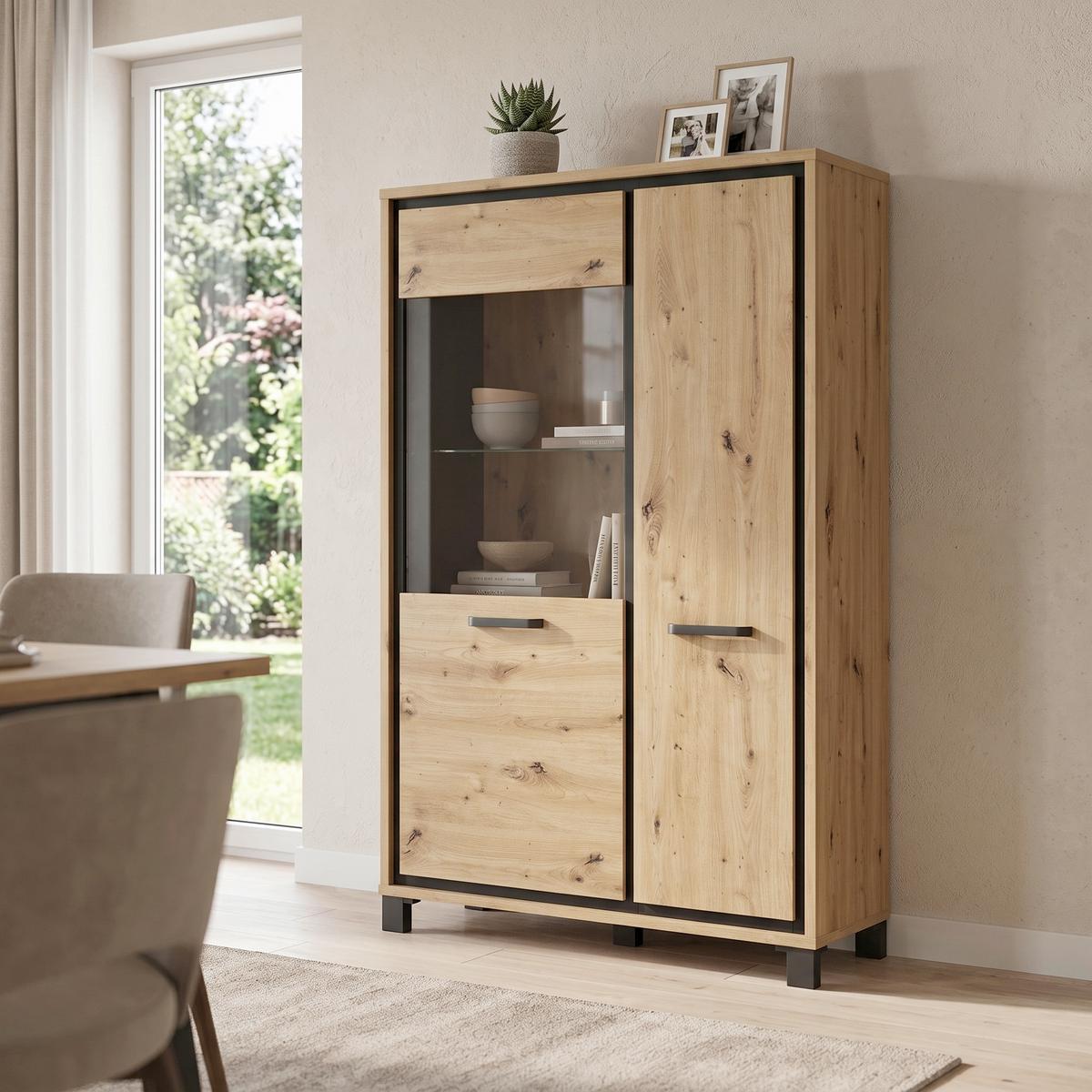 Visoka Komoda Trondheim, Barva Hrasta, Črna - črna/barve hrasta, Basics, kovina/umetna masa (101.4/161/41.5cm) - Livetastic