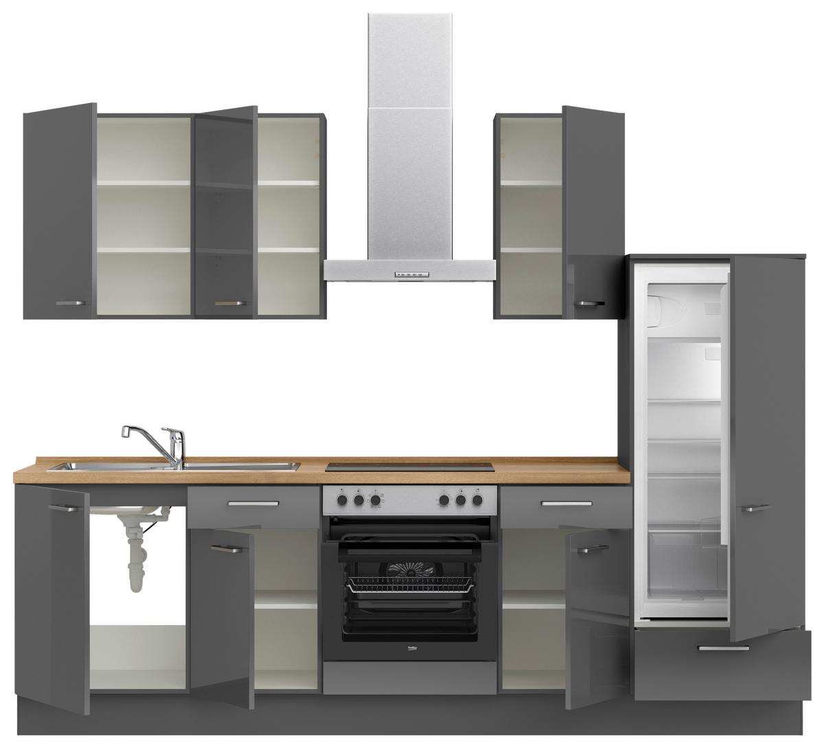 Küchenblock Flash Low m. Geräten Schieferfarben - Schieferfarben/Edelstahlfarben, MODERN, Holzwerkstoff/Metall (270cm) - Nobilia