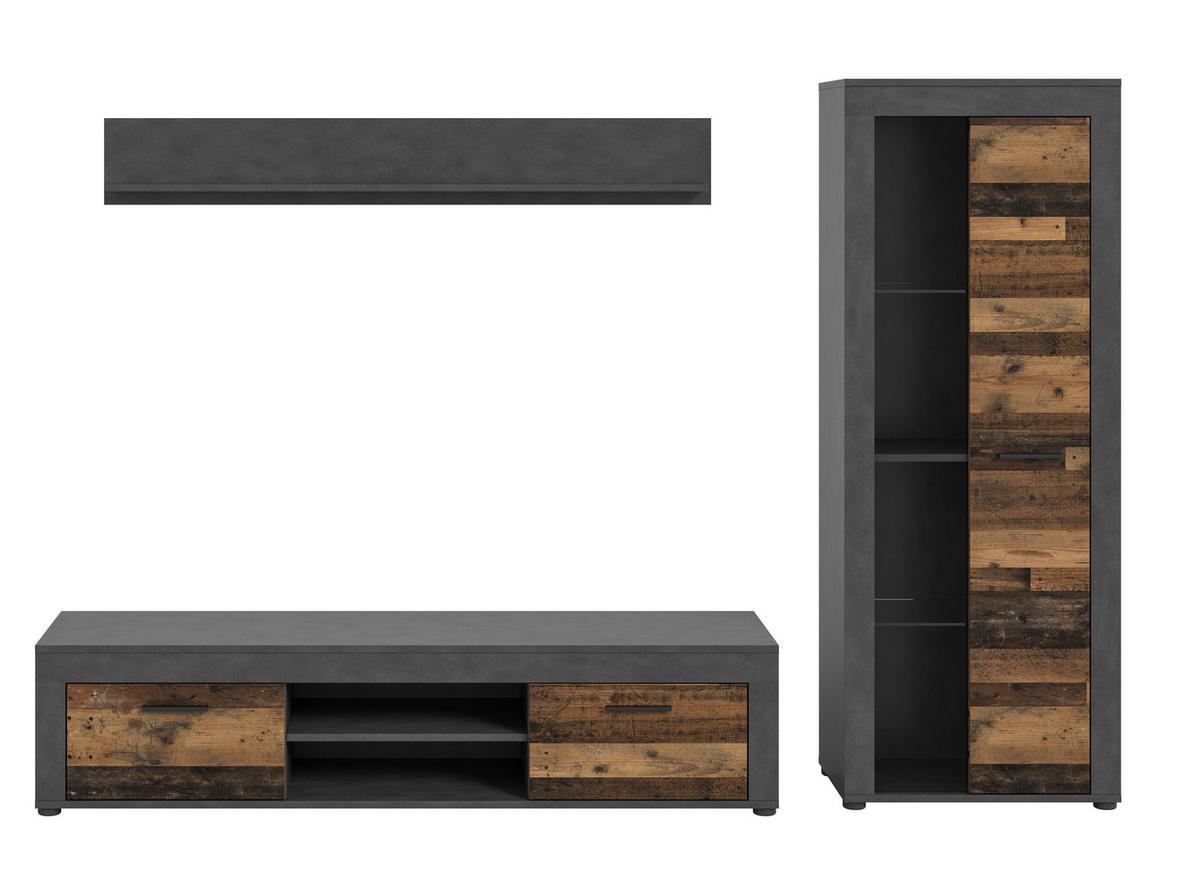 Ansamblu mobilier camera de zi JAM - culoare natur/gri, Design, sticlă/material pe bază de lemn (159/235/35cm) - Modern Living