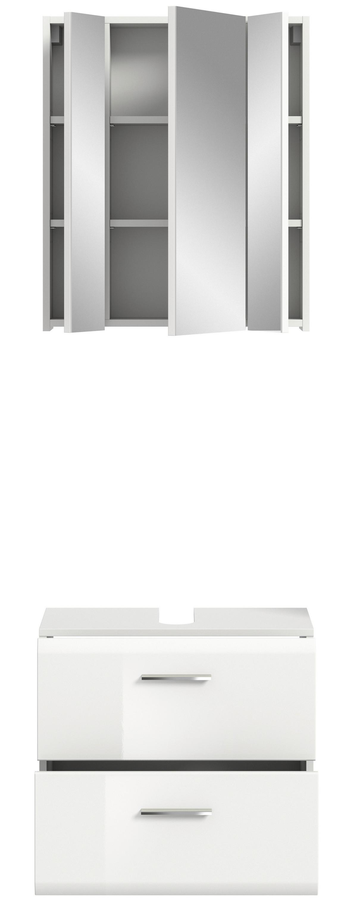 Badezimmer Ice Weiß/Weiß Hochglanz 2-teilig - Weiß Hochglanz/Silberfarben, Trend, Glas/Holzwerkstoff (60cm) - MID.YOU