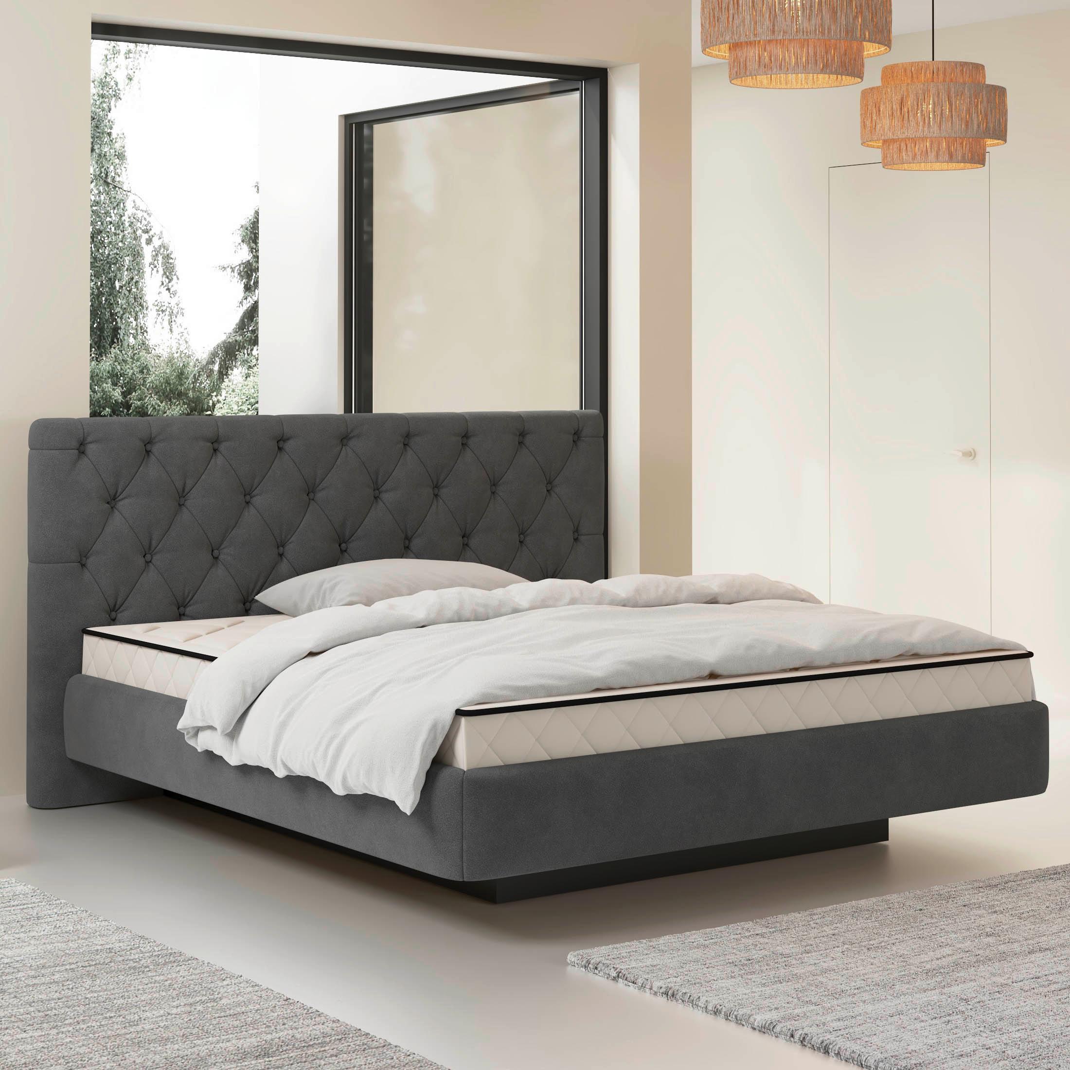 Tapecirani Krevet Pedro - tamno siva/crna, Moderno, drvni materijal/metal (120/200cm) - Mömax