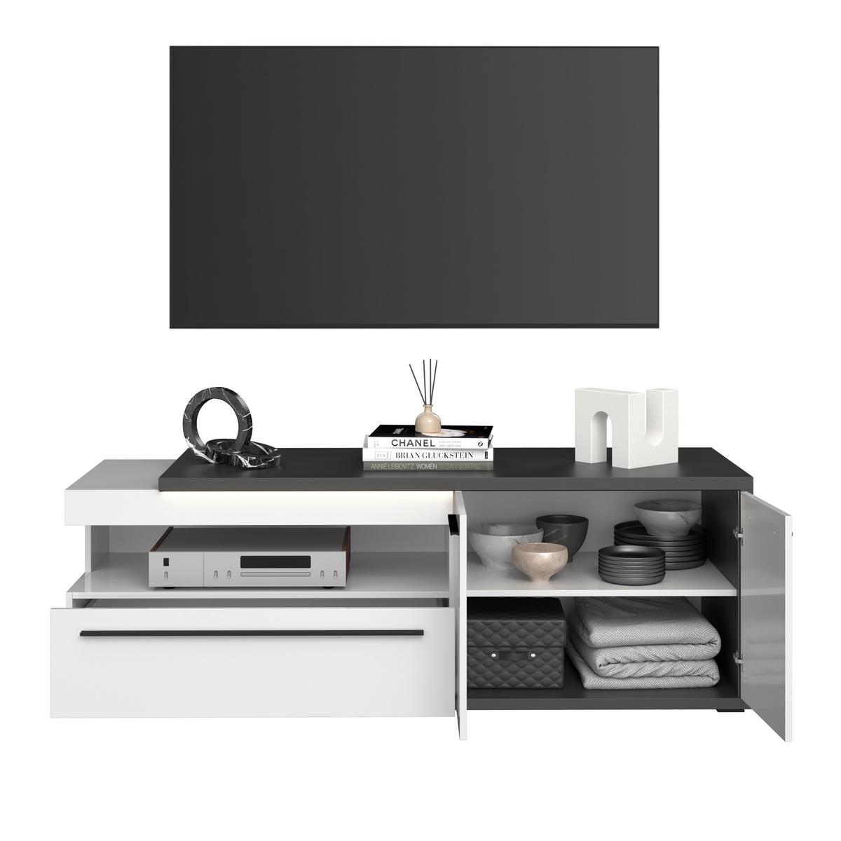 Tv Komoda Ambiente Plus - bijela/bijela visoki sjaj, Moderno, drvni materijal/plastika (163,6/56,6/53,6cm) - Modern Living
