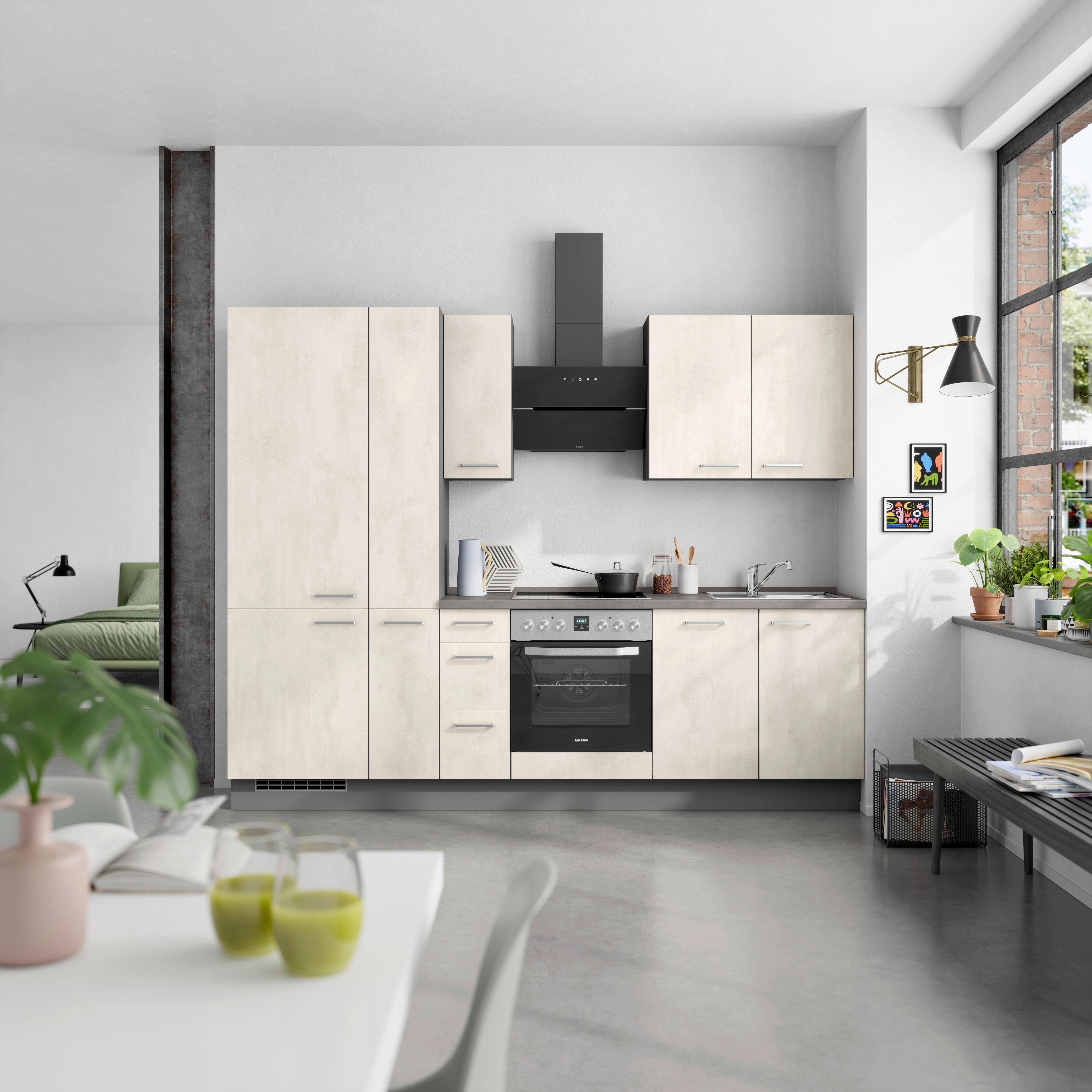 Küchenblock Riva High m. Geräten Weiß - Schieferfarben/Edelstahlfarben, MODERN, Holzwerkstoff/Metall (270cm) - Nobilia