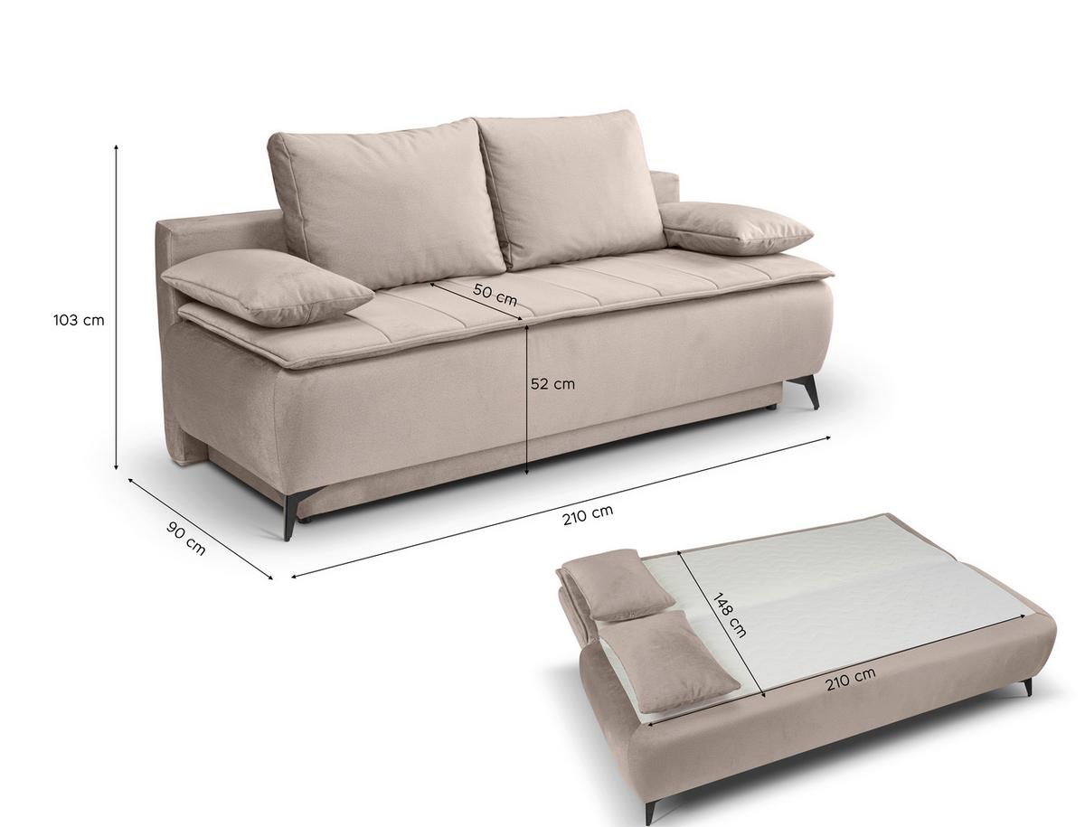 Schlafsofa Sendi Beige - Beige/Schwarz, Basics, Holz/Textil (210/103/90cm) - MID.YOU