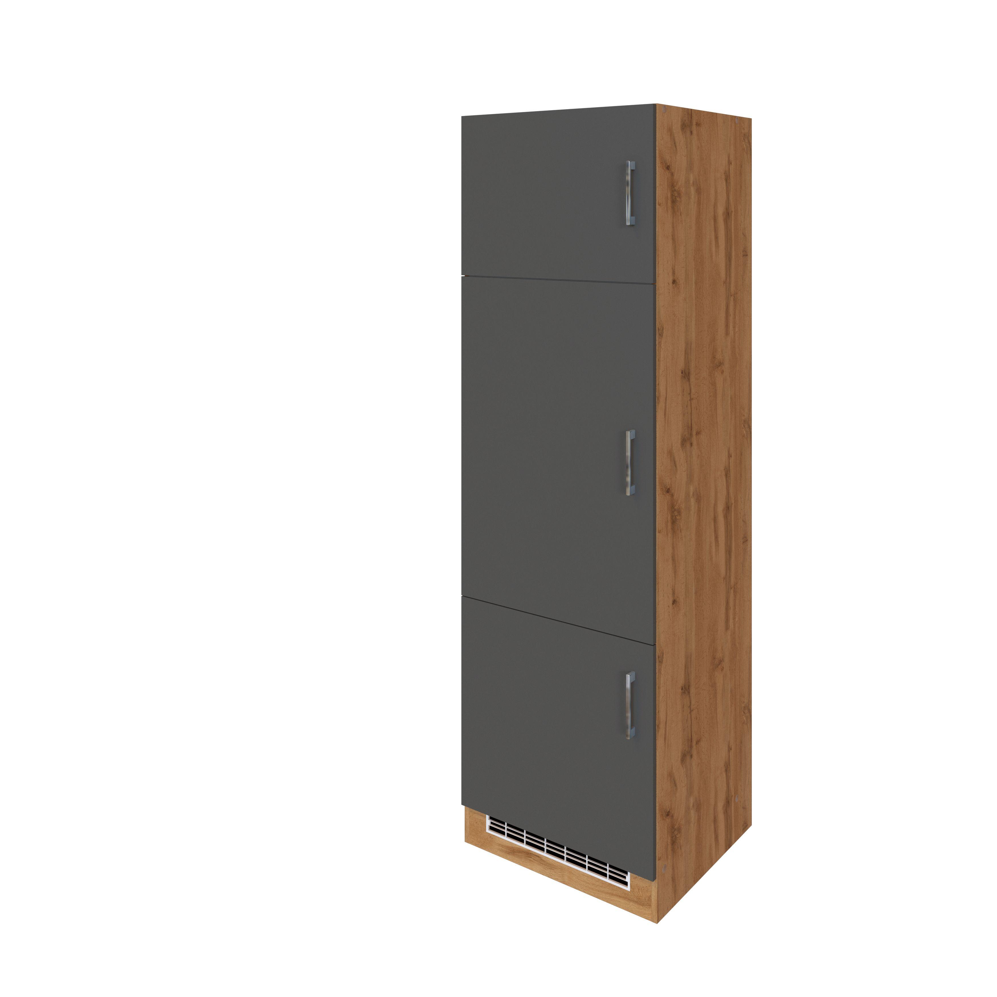 Held Kühlschrank-Umbauschrank ca. 60 cm Anthrazit/Eiche - Chromfarben/Anthrazit, MODERN, Holzwerkstoff/Metall (60/200/60cm) - Held